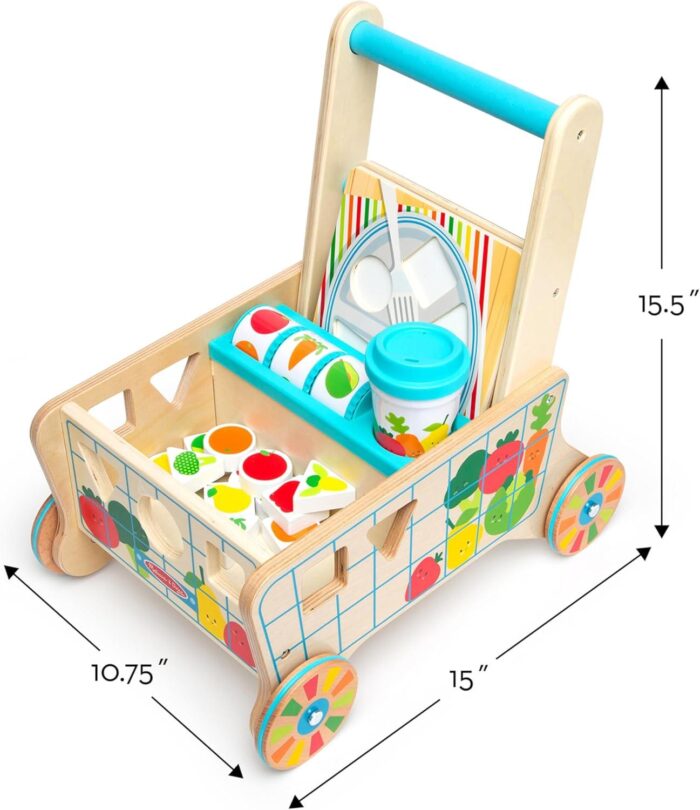 uguete de Carrito de la Compra de Madera para Empujar con clasificador de Formas y Puzzles (16 Pieza - Imagen 3