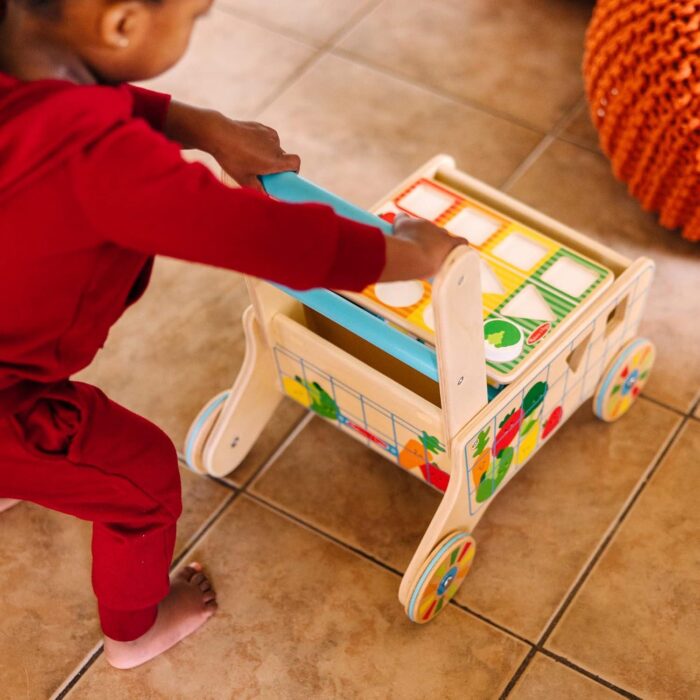 uguete de Carrito de la Compra de Madera para Empujar con clasificador de Formas y Puzzles (16 Pieza - Imagen 4