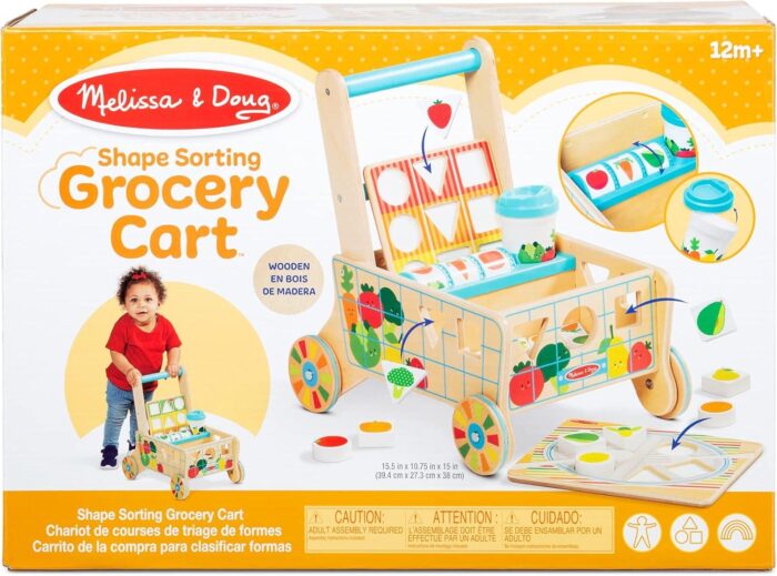 uguete de Carrito de la Compra de Madera para Empujar con clasificador de Formas y Puzzles (16 Pieza - Imagen 7