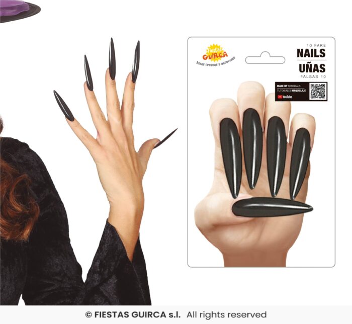 uñas postizas negras con adhesivo - Imagen 1