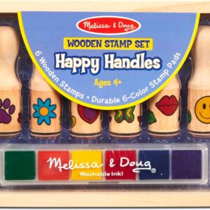 Sellos de Madera, 6 Sellos con Mangos fáciles de agarrar y una Almohadilla Multicolor para Estampar