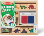 Juego de Sellos de Dinosaurios, Sellos Infantiles de Madera: Dinosaurios, Volcán + Tinta y Lápices d