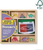 Juego de Sellos de Dinosaurios, Sellos Infantiles de Madera: Dinosaurios, Volcán + Tinta y Lápices d - Imagen 4