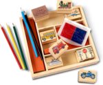 Juegos De Sellos De Vehiculos, 10 sellos, 5 lapices de colores, 2 tintas lavables - Imagen 5