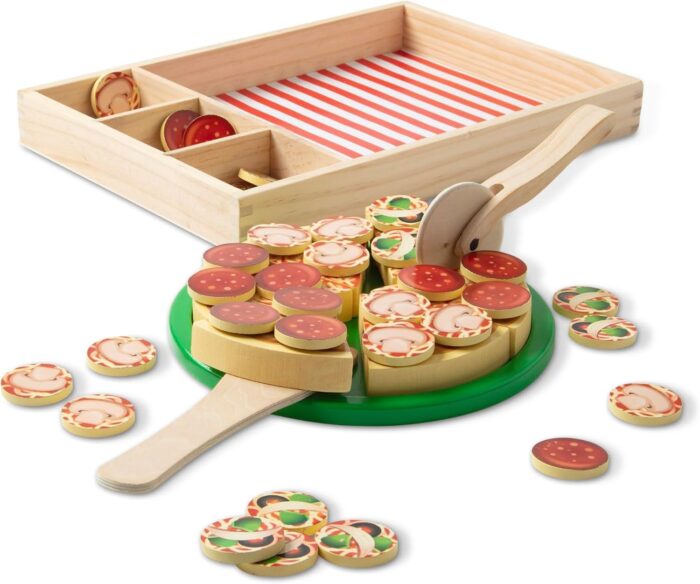 Pizza De Madera, Alimentos de Madera, Juguetes De Imitación, Juego Creativo, Accesorios de Cocina pa - Imagen 4