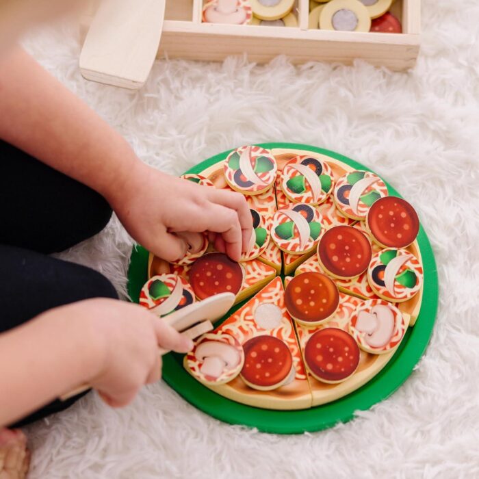 Pizza De Madera, Alimentos de Madera, Juguetes De Imitación, Juego Creativo, Accesorios de Cocina pa - Imagen 7