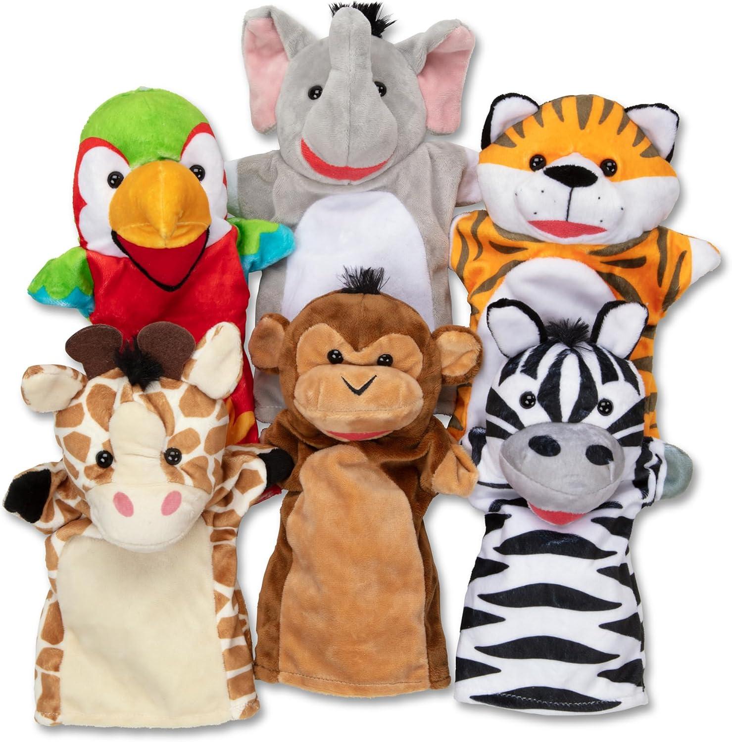 Marionetas de Mano Amigos del Safari: 6 Peluches de Mano de Jirafa, Elefante, Zebra, Mono, y Más,