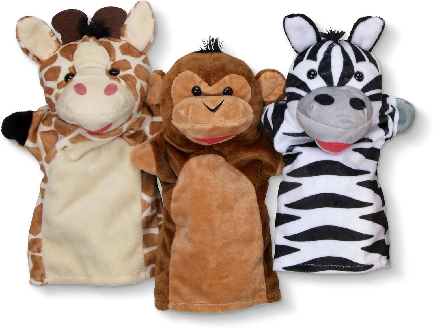 Marionetas de Mano Amigos del Safari: 6 Peluches de Mano de Jirafa, Elefante, Zebra, Mono, y Más, - Imagen 4