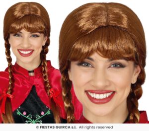 Peluca coletas castaña en caja