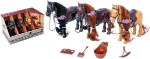 Set de 3 Caballos con Establo y Accesorios – Juego de Cuidado y Peinado