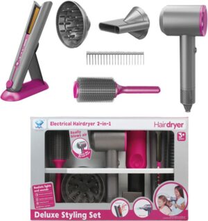 Caja Secador y Accesorios Hair Dryer para niños – Set de peluquería con luz y sonido