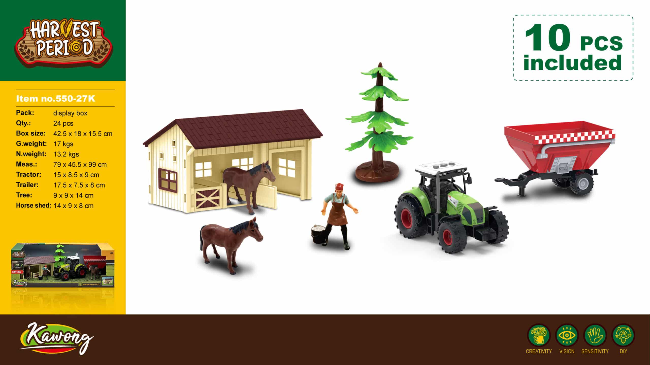 Caja Tractor Con Granja 7 Piezas
