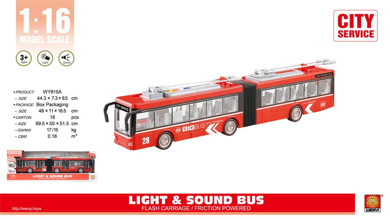 Autobús Articulado Rojo de Fricción con Luces y Sonidos – City Service