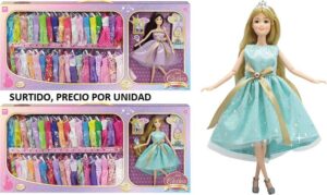 Muñeca Princesa con 36 Vestidos y Accesorios – Set Gigante de Moda