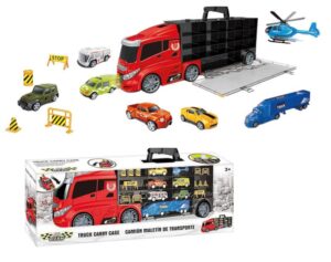 Camión Portacoches Grande con 7 Vehículos y Accesorios – Maletín de Transporte