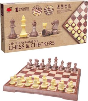 Ajedrez Plegable Magnético 31×31 cm – Set 2 en 1 Ajedrez y Damas