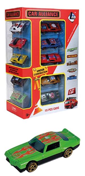 Caja 15 Coches Metálicos con Accesorios