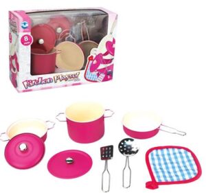 Set de Utensilios de Cocina de Juguete Rosa | 8 Piezas Metálicas para Juego Infantil