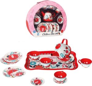 Juego de Té Infantil en Estuche | Set Metálico Completo para Juego de Imitación