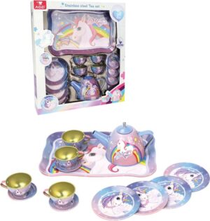 Juego de Té Metálico Unicornio con Bandeja | Set Infantil Completo