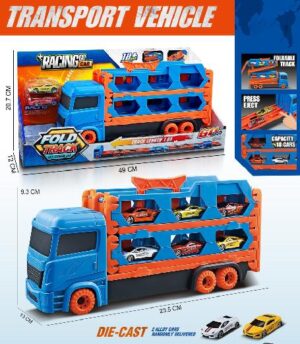 Camión Portacoches Azul con 2 Vehículos Die-Cast y Pista 1,65 m