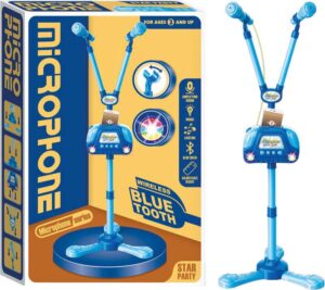 Micrófono Azul Doble con Bluetooth, Luz y Sonido – Altura Regulable