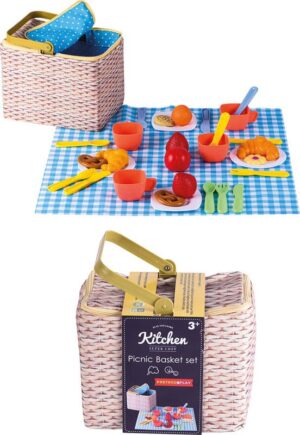 Cesta de Picnic Infantil con Accesorios de Cocina y Comida de Juguete – +3 Años
