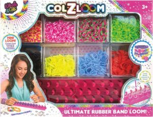 Caja pulseras de goma para niñas – Set con telar, gomas y accesorios