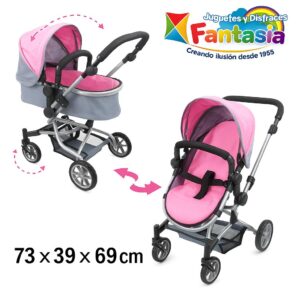 Coche de muñecas capota 73×39×69 cm – Carrito 2 en 1 transformable