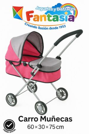 Coche de muñecas con capota 60×30×75 cm – Carrito clásico ligero