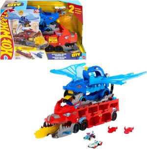 Hot Wheels City Dragón Transportador con Ataque Doble Definitivo con 2 Coches