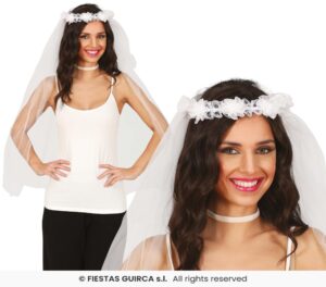 Velo novia con corona de flores