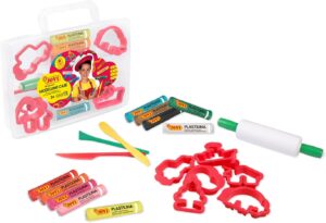 PLASTILINA Maletín 10 pastillas de plastilina 15 gr + 6 moldes +3 modeladores + 1 rodillo