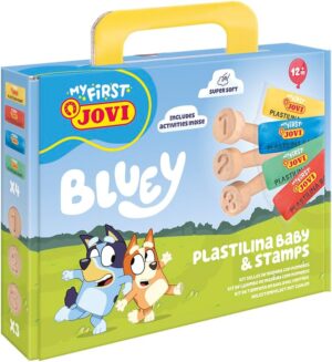BLUEY MY FIRST PLASTILINA BABY + ESTAMPADORES Maletín con 4 pastillas 38g + 3 estampadores números