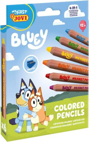 BLUEY MY FIRST COLOURED PENCIL Estuche 6 lápices de madera 4 en 1