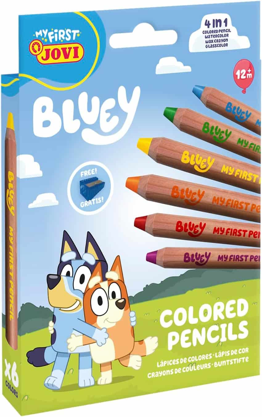 BLUEY MY FIRST COLOURED PENCIL Estuche 6 lápices de madera 4 en 1
