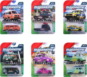 Coche Volkswagen Majorette Premium Cars 1:64 de Metal – Volkswagen Beetle, Golf y T1 7,5 cm