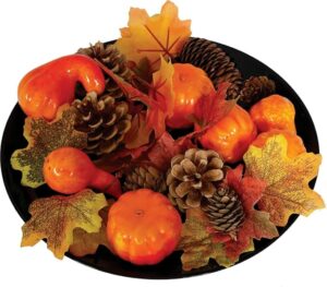 SET HOJAS DE CALABAZA PIÑAS EN CAJA DE PVC