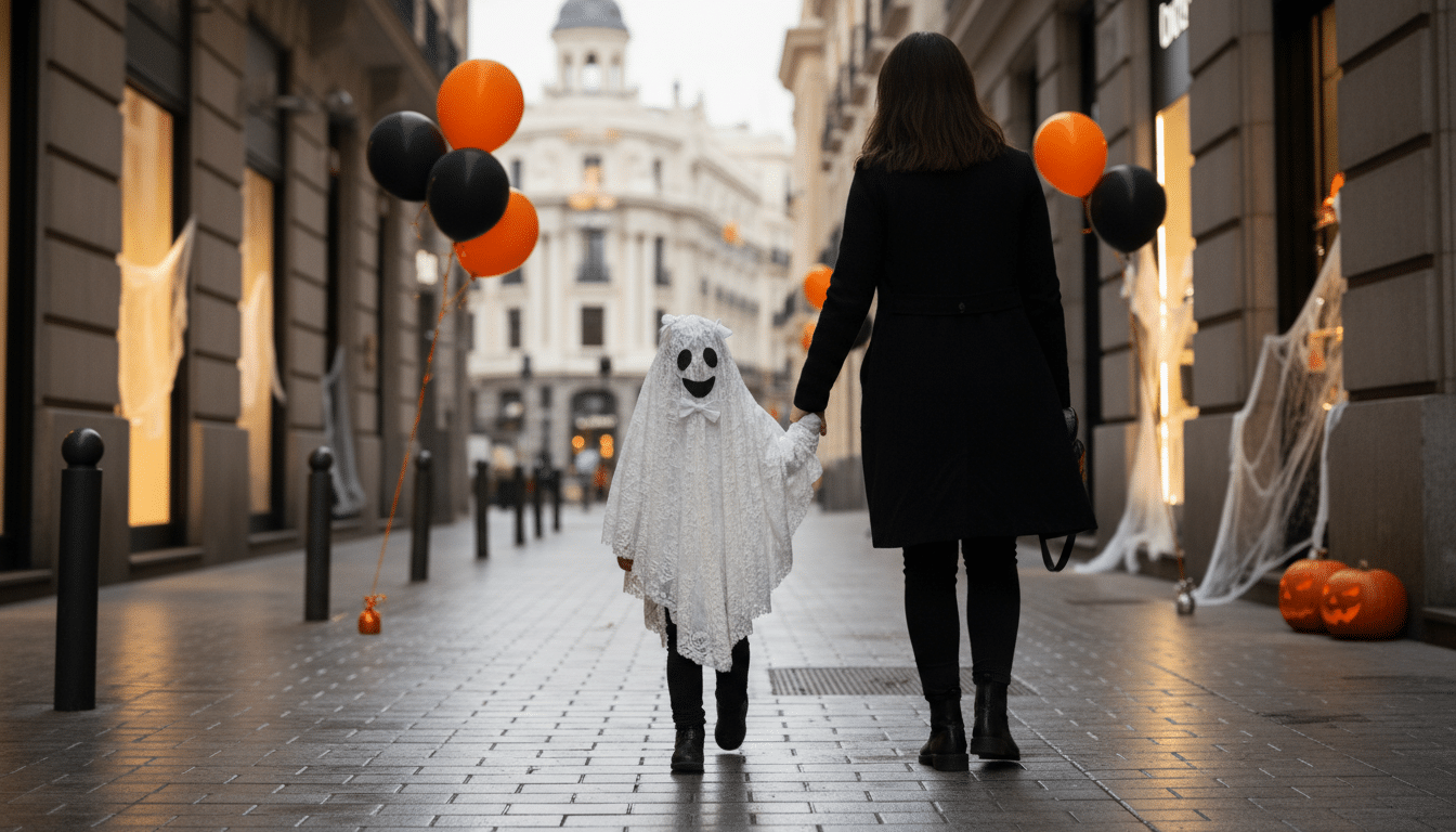 Madre e hijo celebrando Halloween